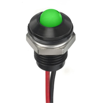 RS PRO Green Panel Mount Indicator 12V DC 20mA Lead Wire IP67 Prominent 8mm 132-9134