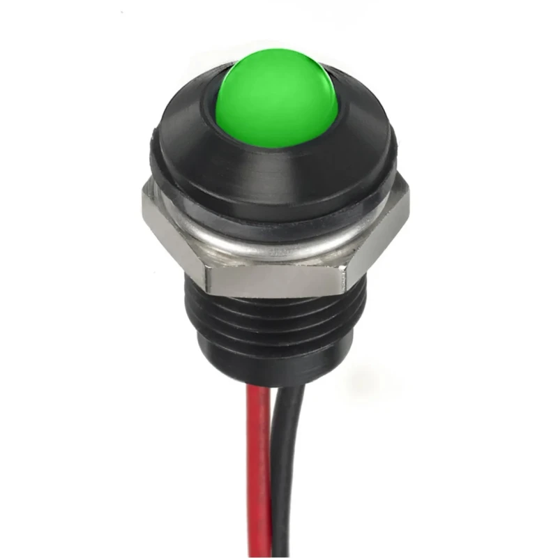 RS PRO Green Panel Mount Indicator 12V DC 20mA Lead Wire IP67 Prominent 8mm 132-9134
