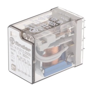Finder PCB Power Relay 12V DC Coil, 7A Switching Current, 4PDT, Solder Terminal, 55.14.9.012.0000