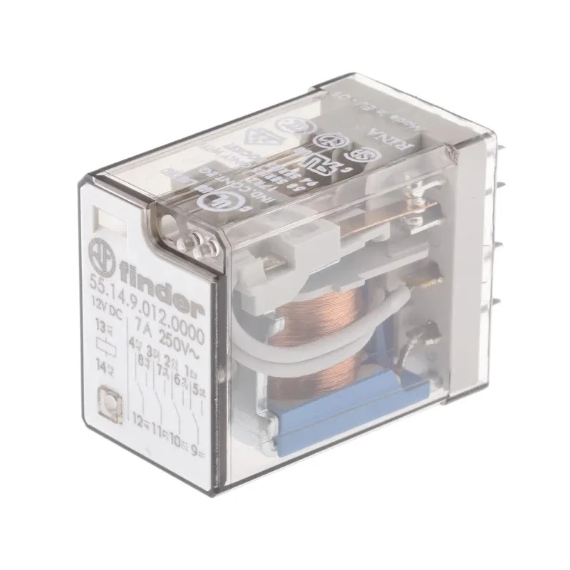 Finder PCB Power Relay 12V DC Coil, 7A Switching Current, 4PDT, Solder Terminal, 55.14.9.012.0000