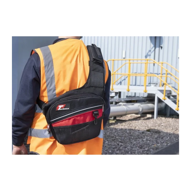 Technics Polyester Tool Bag with Shoulder Strap, 350x50x310 mm, Red/Black PT143