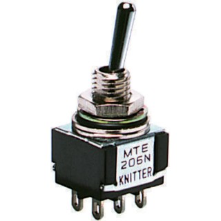 KNITTER-SWITCH Panel Mount Toggle Switch DPDT On-Off-On, Solder Terminal, IP67, 4A, 30V DC/250V AC MTE 206 P