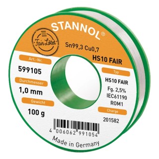 Stannol 1 mm Lead-Free Solder Wire, 227°C Melting Point, Rosin Flux, 99.3% Tin, 599105