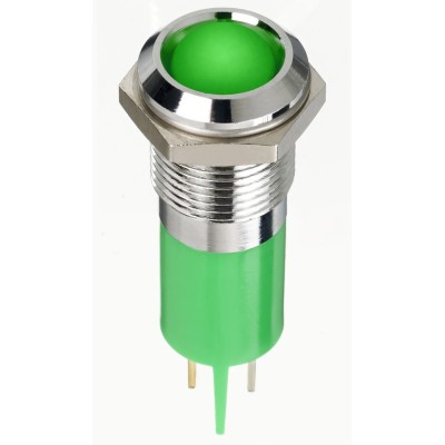 RS PRO Green Panel Mount Indicator 12V dc 20mA Solder Lug Termination IP67 Silver Bezel 38.5mm Length 134-5544