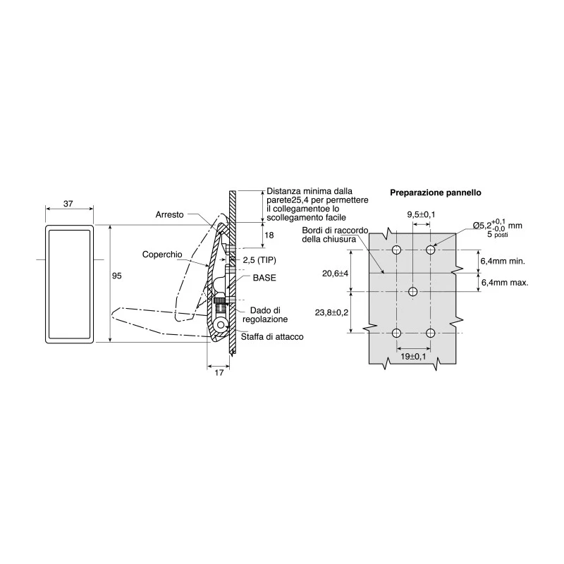 Southco ABS Plastic Adjustable Draw Latch 95mm Length 37mm Width 17mm Depth E8-10-502-20