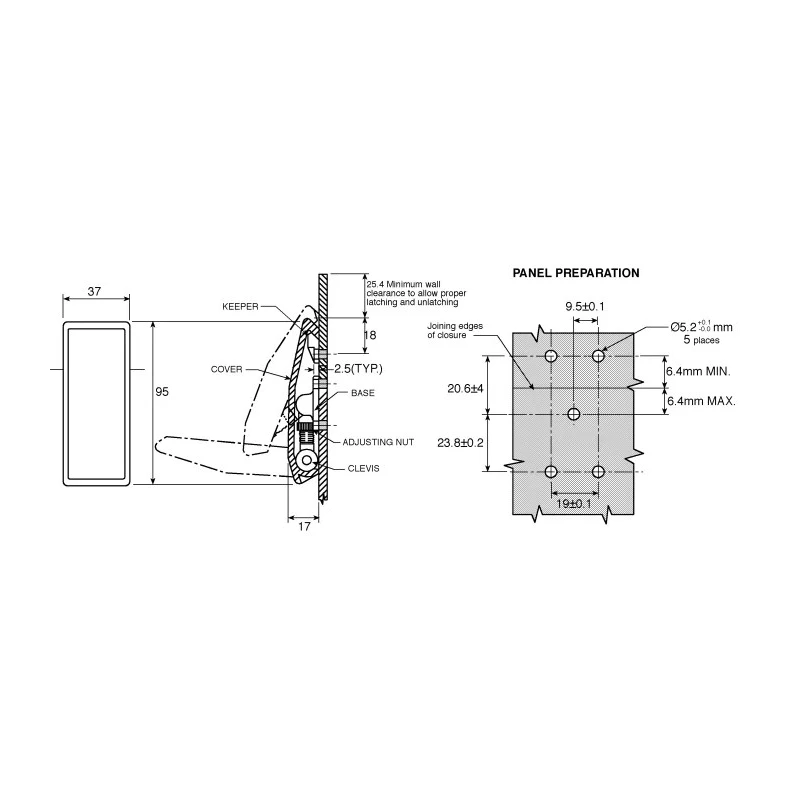 Southco ABS Plastic Adjustable Draw Latch 95mm Length 37mm Width 17mm Depth E8-10-502-20
