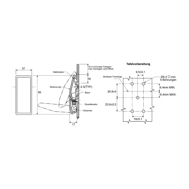 Southco ABS Plastic Adjustable Draw Latch 95mm Length 37mm Width 17mm Depth E8-10-502-20