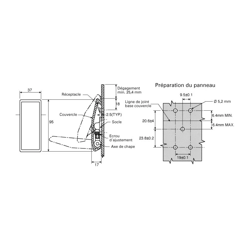 Southco ABS Plastic Adjustable Draw Latch 95mm Length 37mm Width 17mm Depth E8-10-502-20