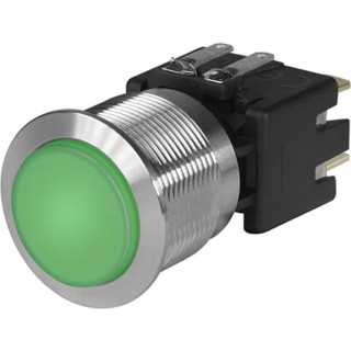 Schurter MSM LA CS 22 Series Illuminated Push Button Switch, Latching, Panel Mount, 22.1 mm Cutout, DPDT, Green 3-101-039