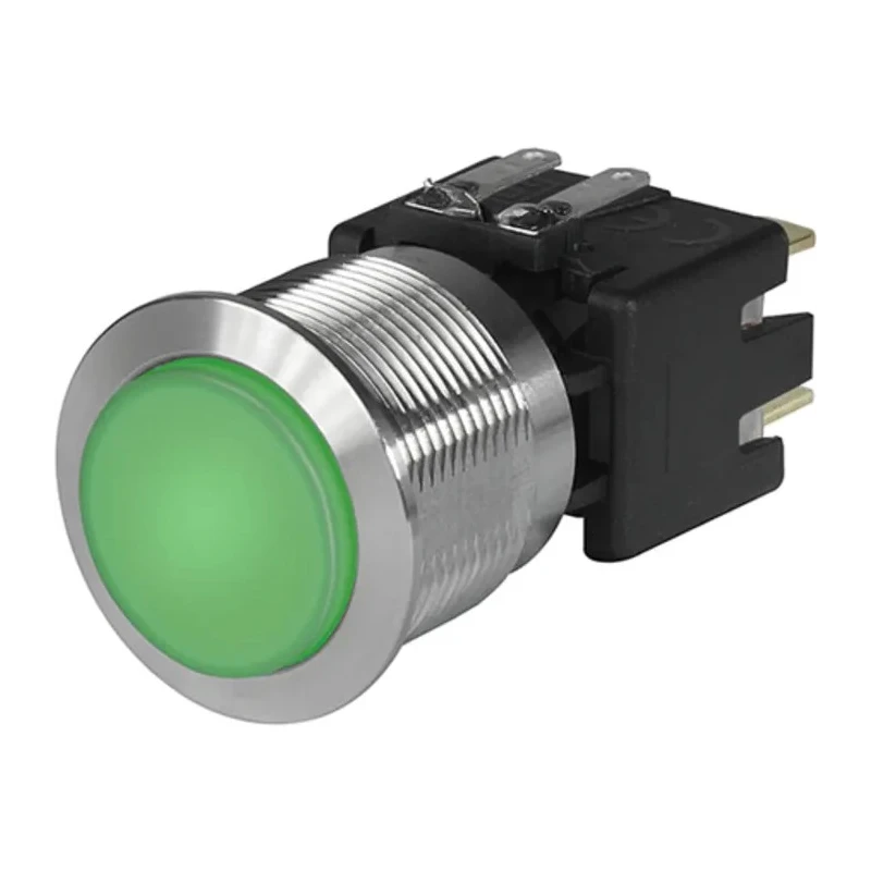 Schurter MSM LA CS 22 Series Illuminated Push Button Switch, Latching, Panel Mount, 22.1 mm Cutout, DPDT, Green 3-101-039