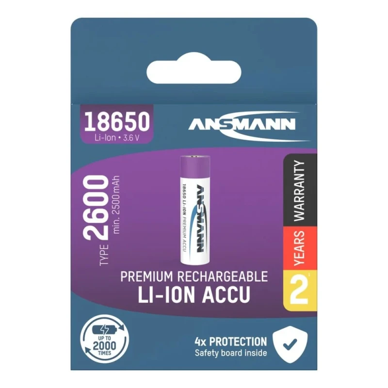 Ansmann 3.6 V 18650 Lithium-ion Rechargeable Battery 2.6 Ah 18.5 mm Diameter 1307-0000-520