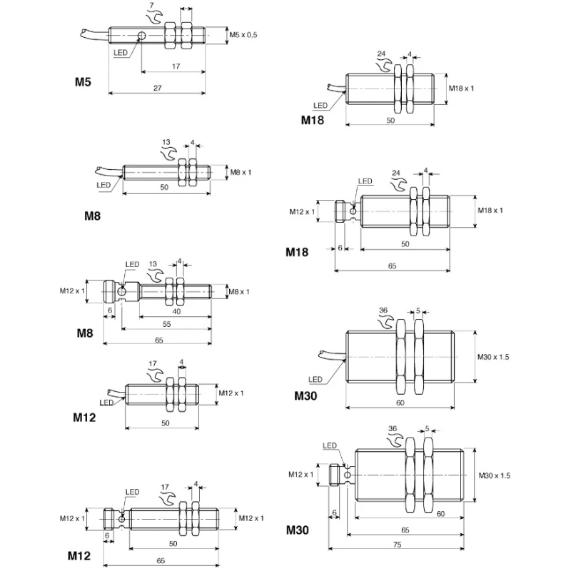 NEUTRAL Threaded Barrel Inductive Proximity Sensor M12 x 1 NPN 3V 2 mm Detection 30 V dc 100mA NBB2-8GM40-E0-V1