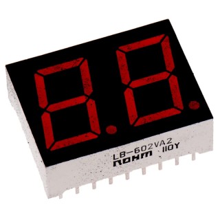ROHM 2-Digit 7 Segment Red LED Display Anode Type Through Hole 14.2mm Character Height LB-602VA2