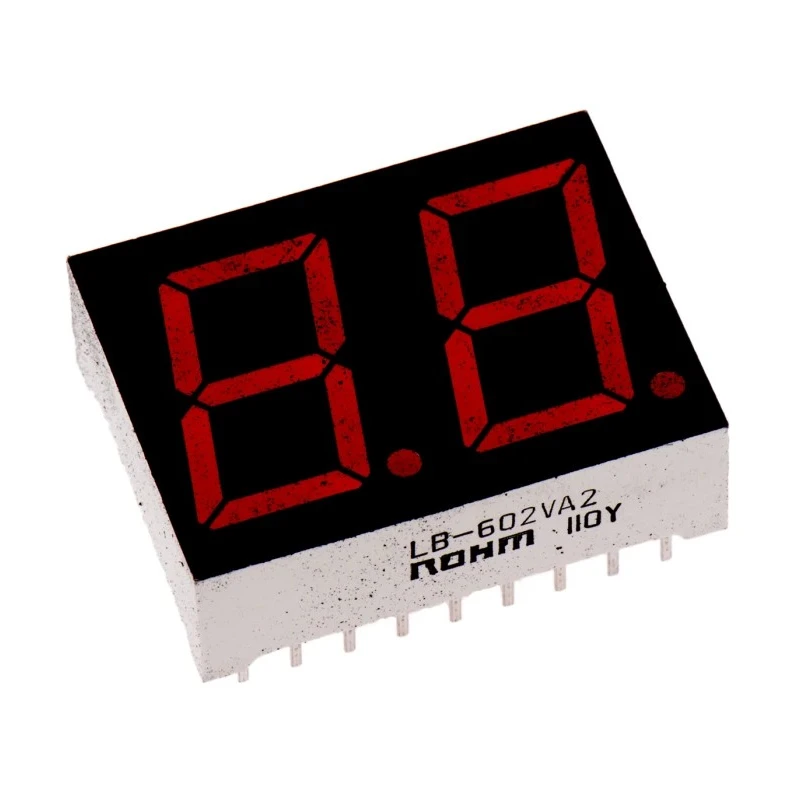 ROHM 2-Digit 7 Segment Red LED Display Anode Type Through Hole 14.2mm Character Height LB-602VA2