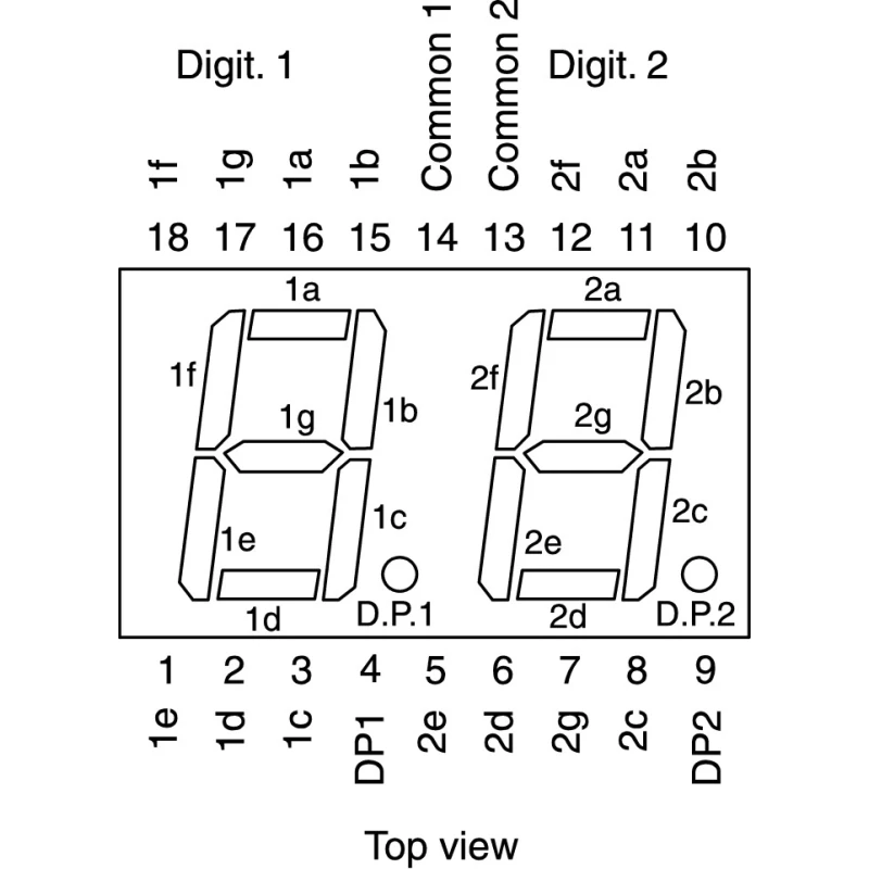 ROHM 2-Digit 7 Segment Red LED Display Anode Type Through Hole 14.2mm Character Height LB-602VA2