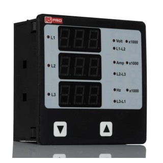 RS PRO LED Digital Panel Multifunction Meter for Frequency, Current, Hour, Voltage, Rotational speed, 92 mm x 92 AP05