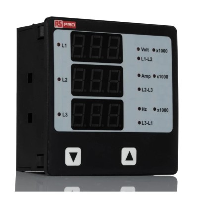 RS PRO LED Digital Panel Multifunction Meter for Frequency, Current, Hour, Voltage, Rotational speed, 92 mm x 92 AP05