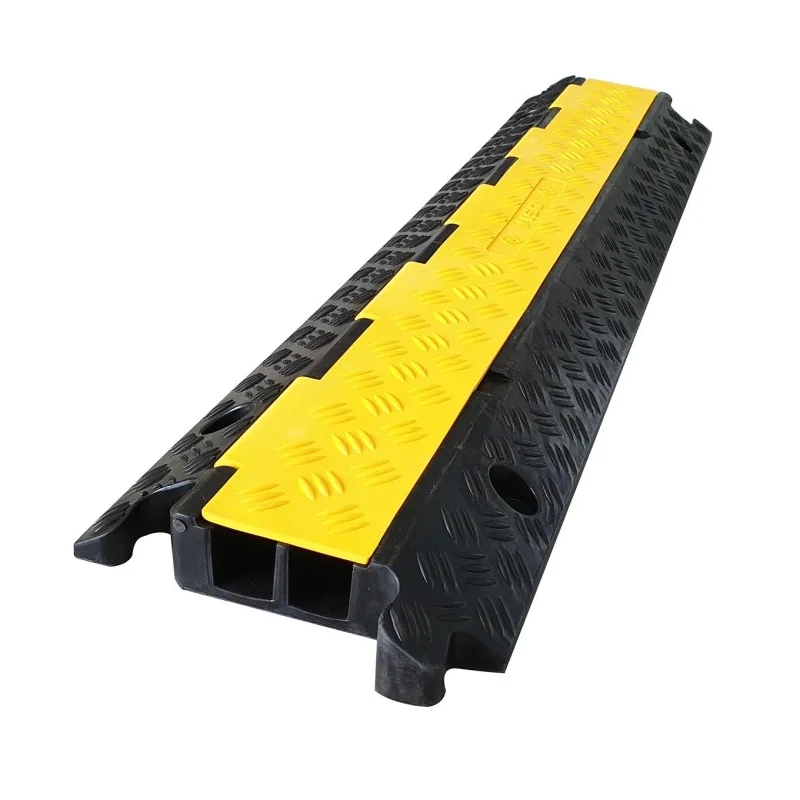 RS PRO Heavy-Duty 1 m Yellow and Black Rubber, Thermoplastic Cable Cover with 2 Channels 136-5423