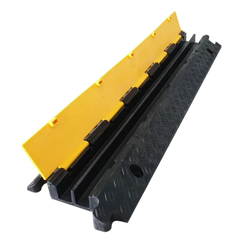 RS PRO Heavy-Duty 1 m Yellow and Black Rubber, Thermoplastic Cable Cover with 2 Channels 136-5423