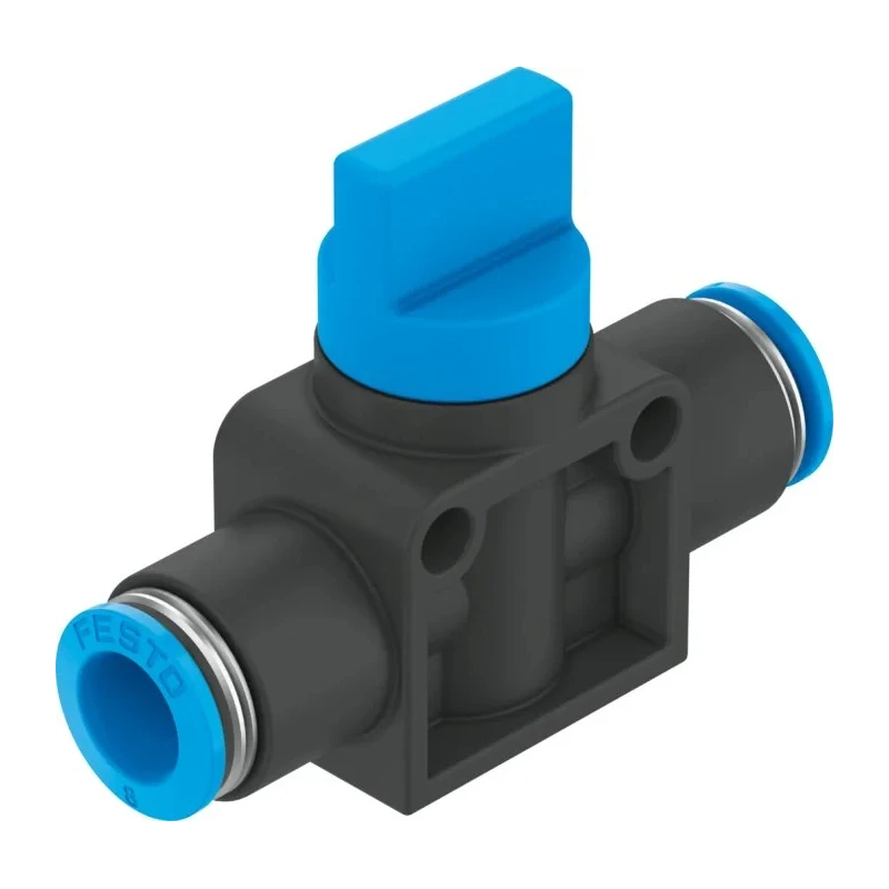 Festo HE-3-QS Series Pneumatic Manual Control Valve, Reinforced Polybutylene Terephthalate, 10 Bar Max Pressure, 0 HE-3-QS-8