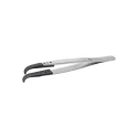 ideal-tek 130mm Plastic Carbon Fibre Stainless Steel Very Fine Flat Curved Round ESD Safe Tweezer 2ABCFR.SA.1