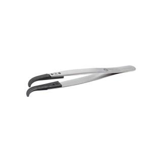 ideal-tek 130mm Plastic Carbon Fibre Stainless Steel Very Fine Flat Curved Round ESD Safe Tweezer 2ABCFR.SA.1