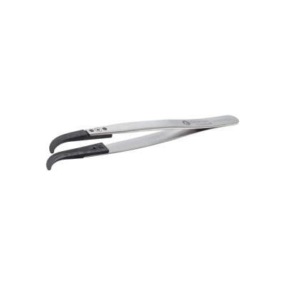 ideal-tek 130mm Plastic Carbon Fibre Stainless Steel Very Fine Flat Curved Round ESD Safe Tweezer 2ABCFR.SA.1