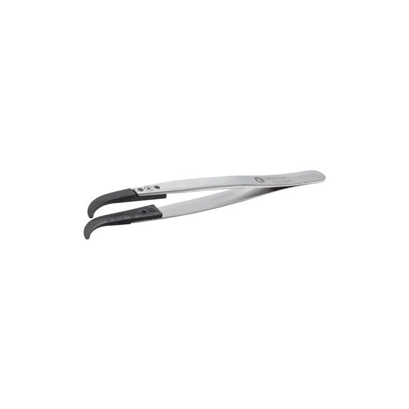 ideal-tek 130mm Plastic Carbon Fibre Stainless Steel Very Fine Flat Curved Round ESD Safe Tweezer 2ABCFR.SA.1