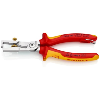 Knipex Copper Insulated Cable Cutter 0 to 10 mm², 180 mm Overall Length, Insulated Handle, Chrome Finish 13 66 180 T