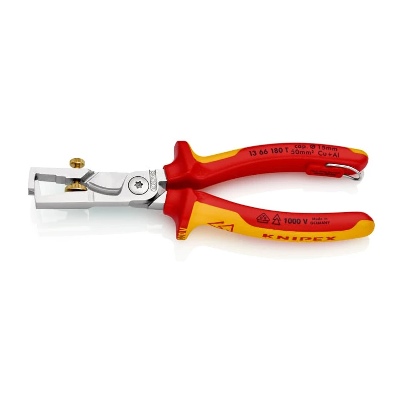 Knipex Copper Insulated Cable Cutter 0 to 10 mm², 180 mm Overall Length, Insulated Handle, Chrome Finish 13 66 180 T