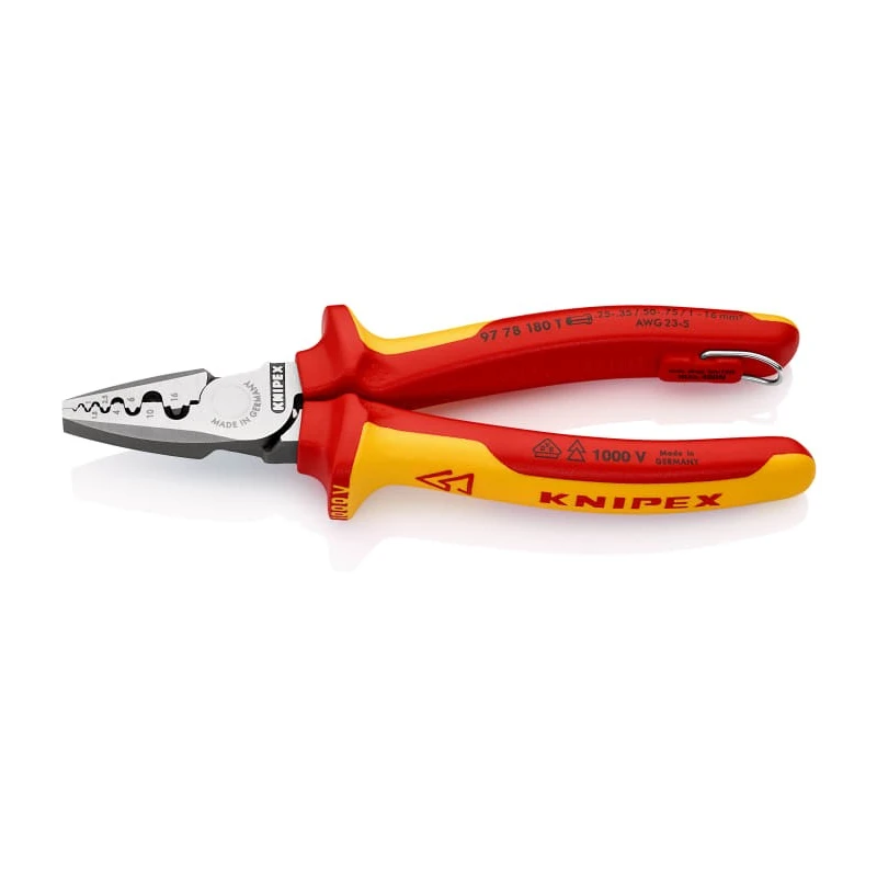 Knipex Crimp Tool for Wire Ferrules 180mm, 1000V Insulated, VDE Certified 97 78 180 T