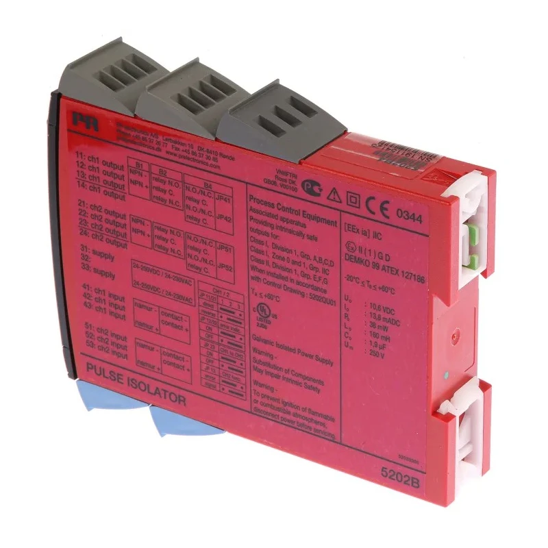 PR Electronics 2 Channel Galvanic Barrier Pulse IECEx ATEX DIN Rail Mount 21.6-300V AC 400mA 5202B4