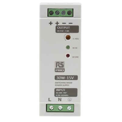RS PRO Switched Mode DIN Rail Power Supply 264V AC Input 15V DC Output 2A 30W 136-8306