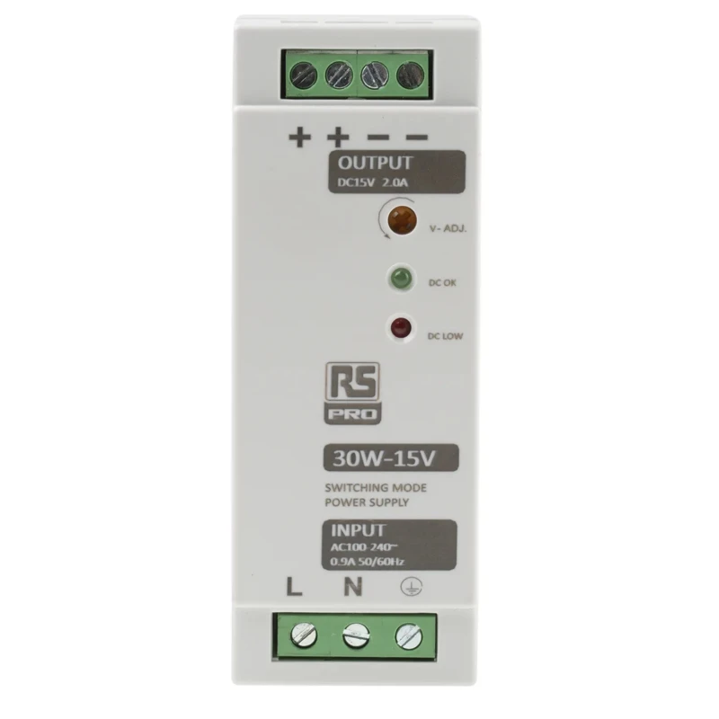 RS PRO Switched Mode DIN Rail Power Supply 264V AC Input 15V DC Output 2A 30W 136-8306