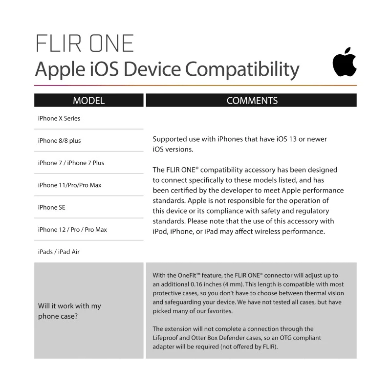 FLIR Thermal Imaging Camera, 400 °C Max Temperature, 160 x 120 Pixel Detector Resolution FLIR ONE PRO IOS (435-0006-03)