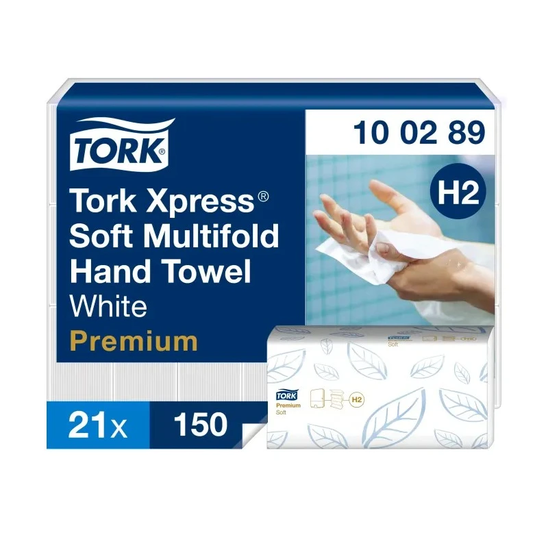 Tork Xpress Folded Paper Towel, 255 x 212 Unfolded mm, 85 x 212 Folded mm, 2-Ply, 150 Sheets 100289