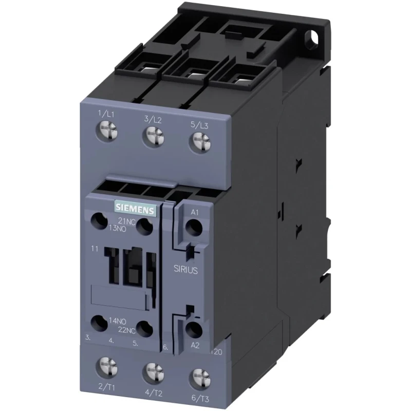 Siemens 3RT2038-1AF00 3RT2 Contactor, 110V AC Coil, 3-Pole, 90 A, 37 kW, 1 NO/1 NC, 690V AC
