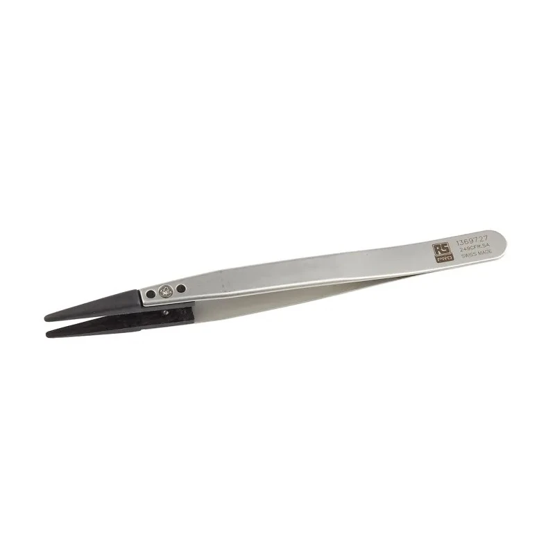RS PRO 130mm Carbon Fibre Reinforced Plastic Bevel Straight Strong Thick ESD Safe Tweezer 136-9727