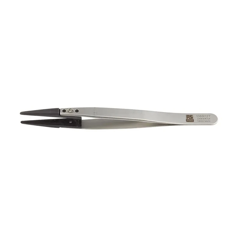 RS PRO 130mm Carbon Fibre Reinforced Plastic Bevel Straight Strong Thick ESD Safe Tweezer 136-9727