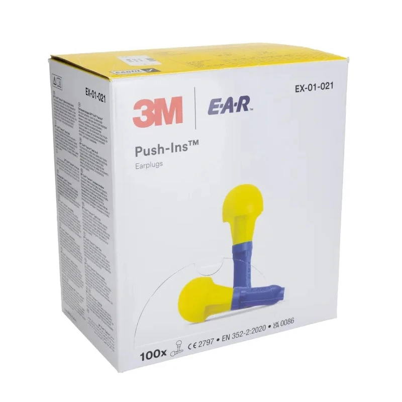 3M E.A.R Push-Ins Series Blue, Yellow Disposable Uncorded Ear Plugs 35 dB SNR EX-01-021