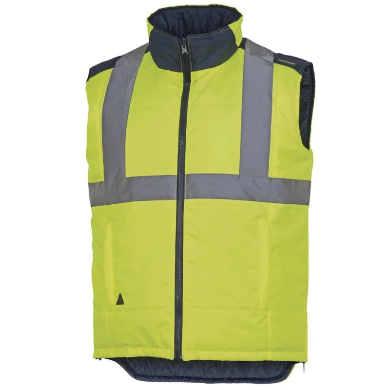 Delta Plus Fluorescent Yellow Navy Blue Zipper Hi Vis Vest Polyester Size L FIDJIHVJMGT