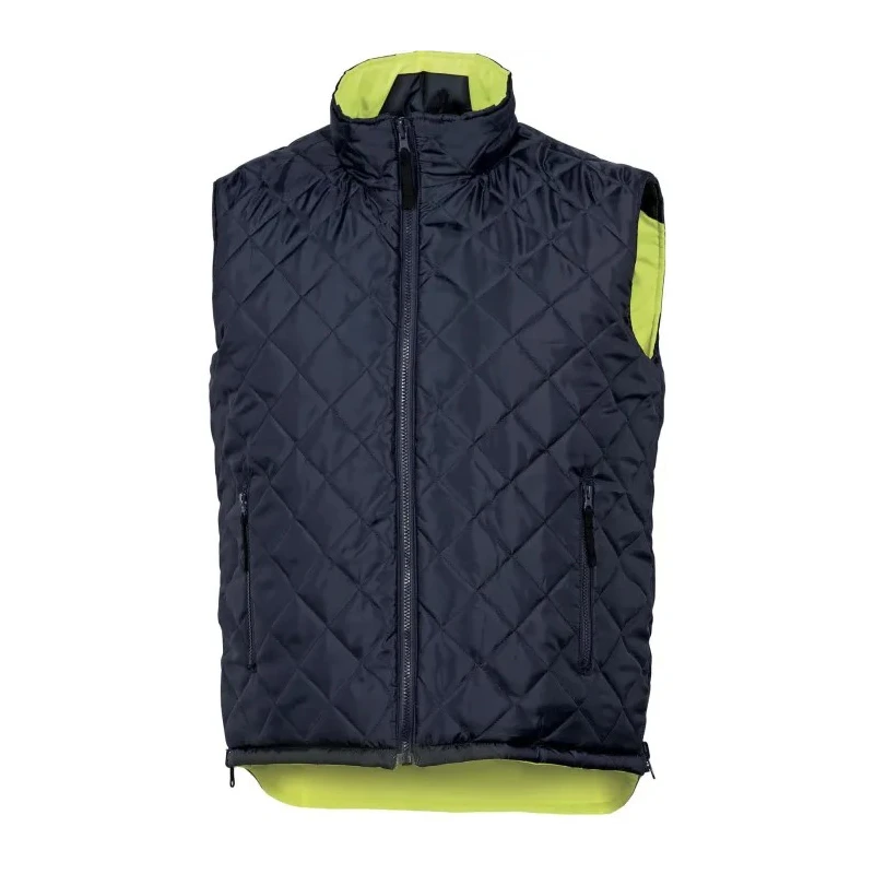 Delta Plus Fluorescent Yellow Navy Blue Zipper Hi Vis Vest Polyester Size L FIDJIHVJMGT