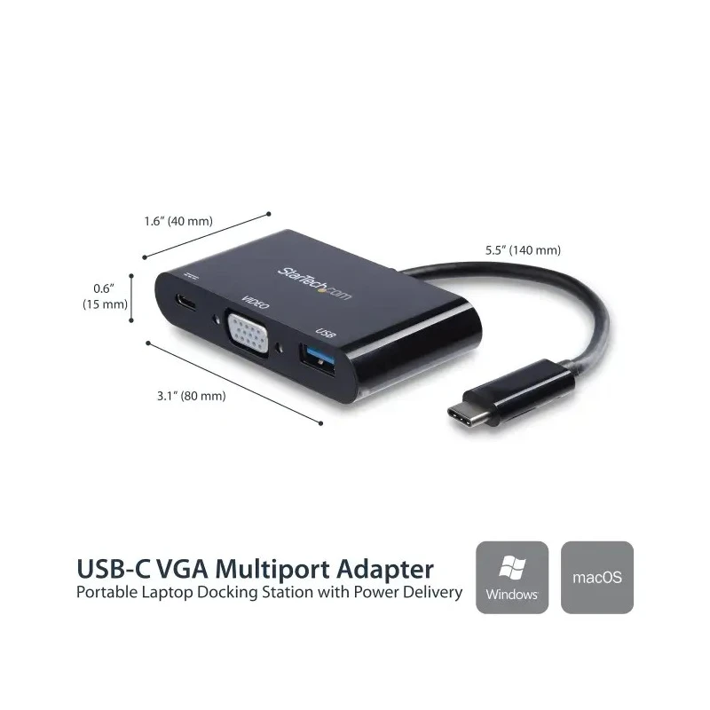 StarTech.com USB-C Docking Station with VGA 2048 x 1280 Pixel Resolution, USB 3.0 Port, Thunderbolt 3 Compatible CDP2VGAUACP