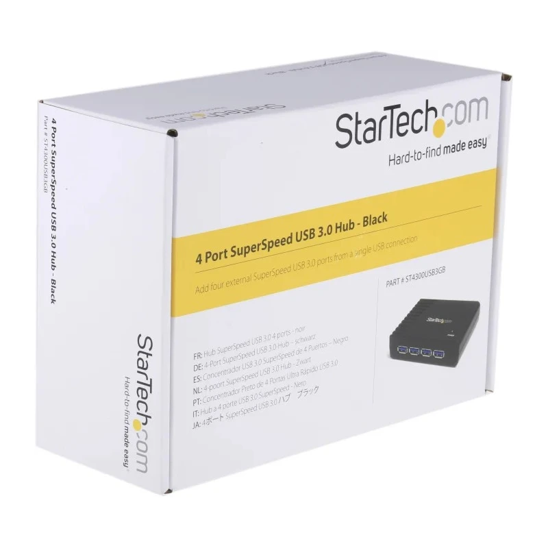 StarTech.com 4 Port USB 3.0 USB Hub AC Adapter Powered, Dimensions 95x68x23 mm ST4300USB3GB