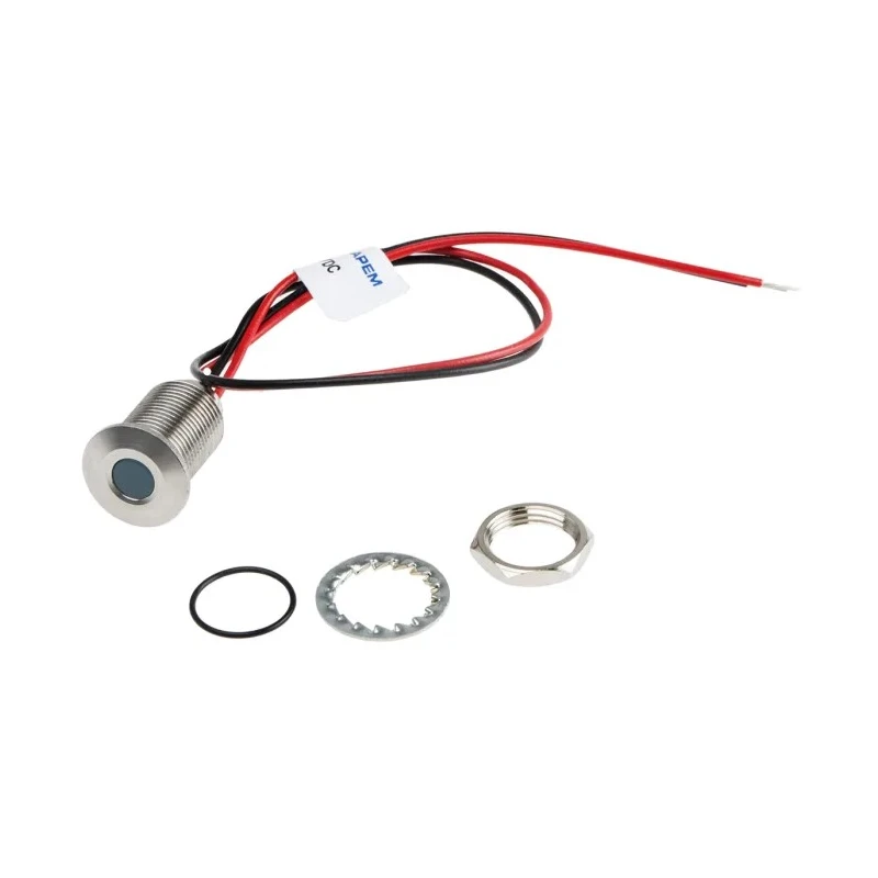 RS PRO Blue Panel Mount Indicator, 1.8V dc, 3.3V dc, 20mA, Lead Wire Termination, IP67, Flush Bezel 139-3358