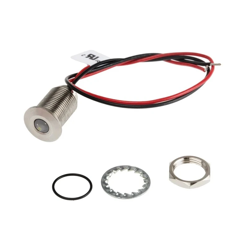 RS PRO White Panel Mount Indicator with Lead Wire Termination, IP67 Flush Bezel, 10.8V DC, 13.2V DC, 20mA 139-3379