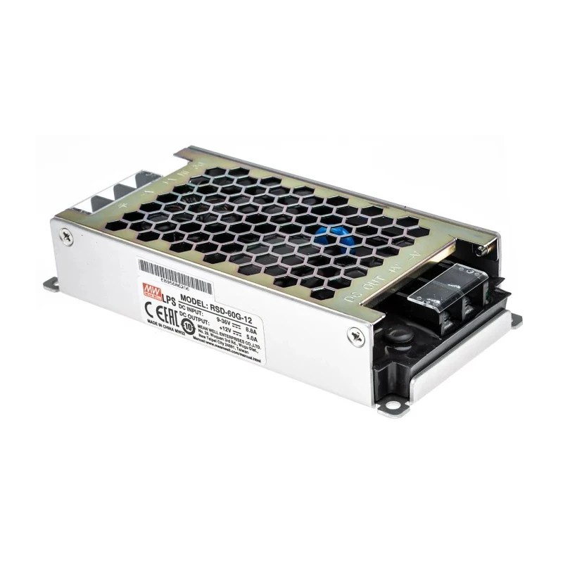 MEAN WELL DC/DC Converter , 12V DC Output, 36V DC Max Input, 5A Output Current, 60W Power, Chassis Mount, CE RSD-60G-12