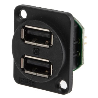 RS PRO USB Connector Panel Mount Female Straight Dual Port USB Type A USB 2.0 500V 143-8925
