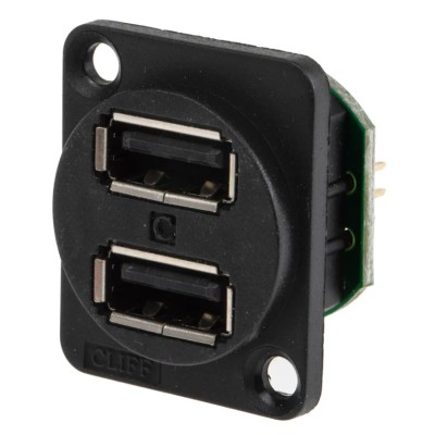 RS PRO USB Connector Panel Mount Female Straight Dual Port USB Type A USB 2.0 500V 143-8925