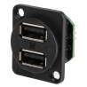 RS PRO USB Connector Panel Mount Female Straight Dual Port USB Type A USB 2.0 500V 143-8925